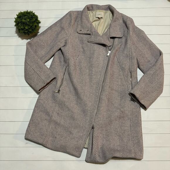 Loft Light Purple Lavender Herringbone Wool Blend Asymmetric Zip Pea Coat Small - Picture 1 of 7